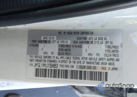 2018 Mazda Mazda6 Touring from USA, damaged, VIN JM1GL1VMXJ1334653